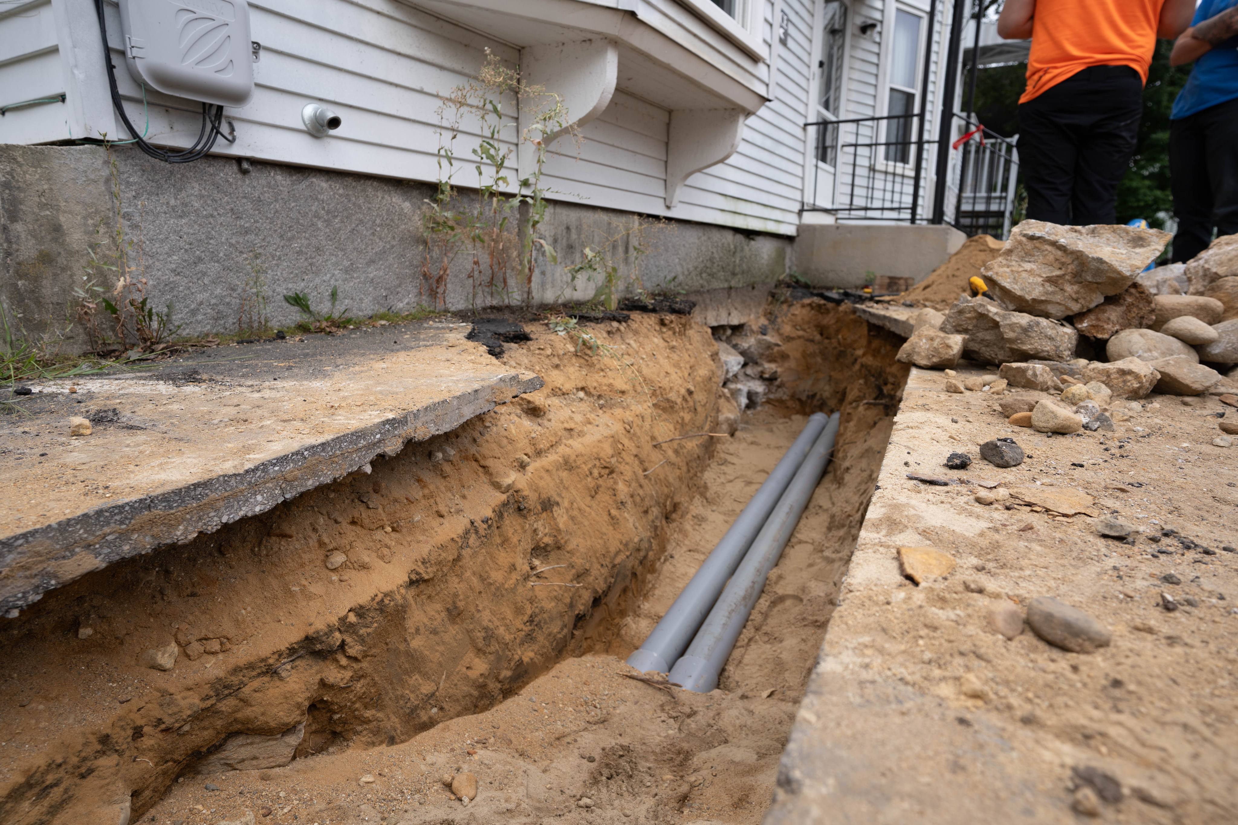 New underground conduit laid in the trench
