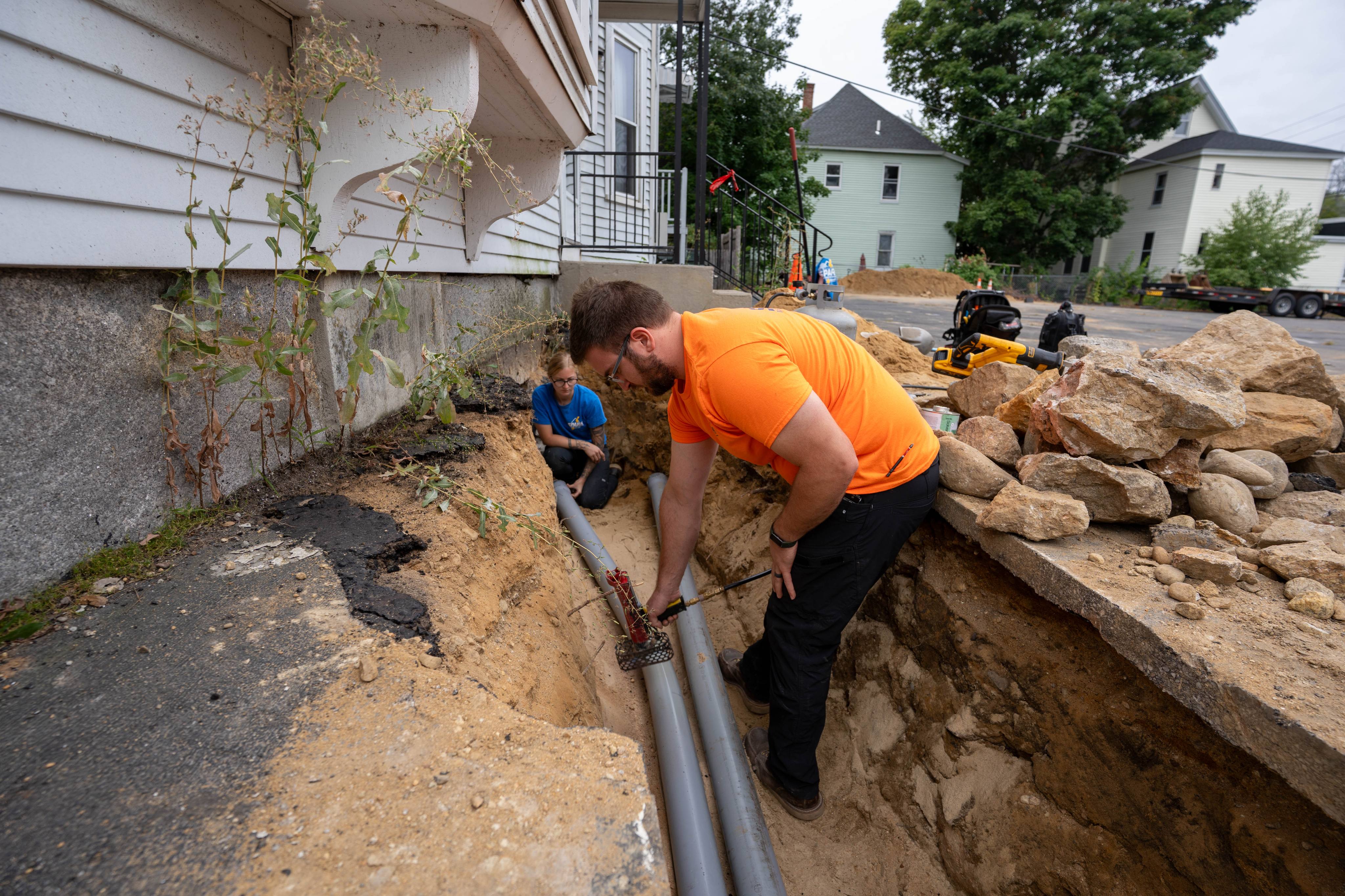 New underground conduit laid in the trench