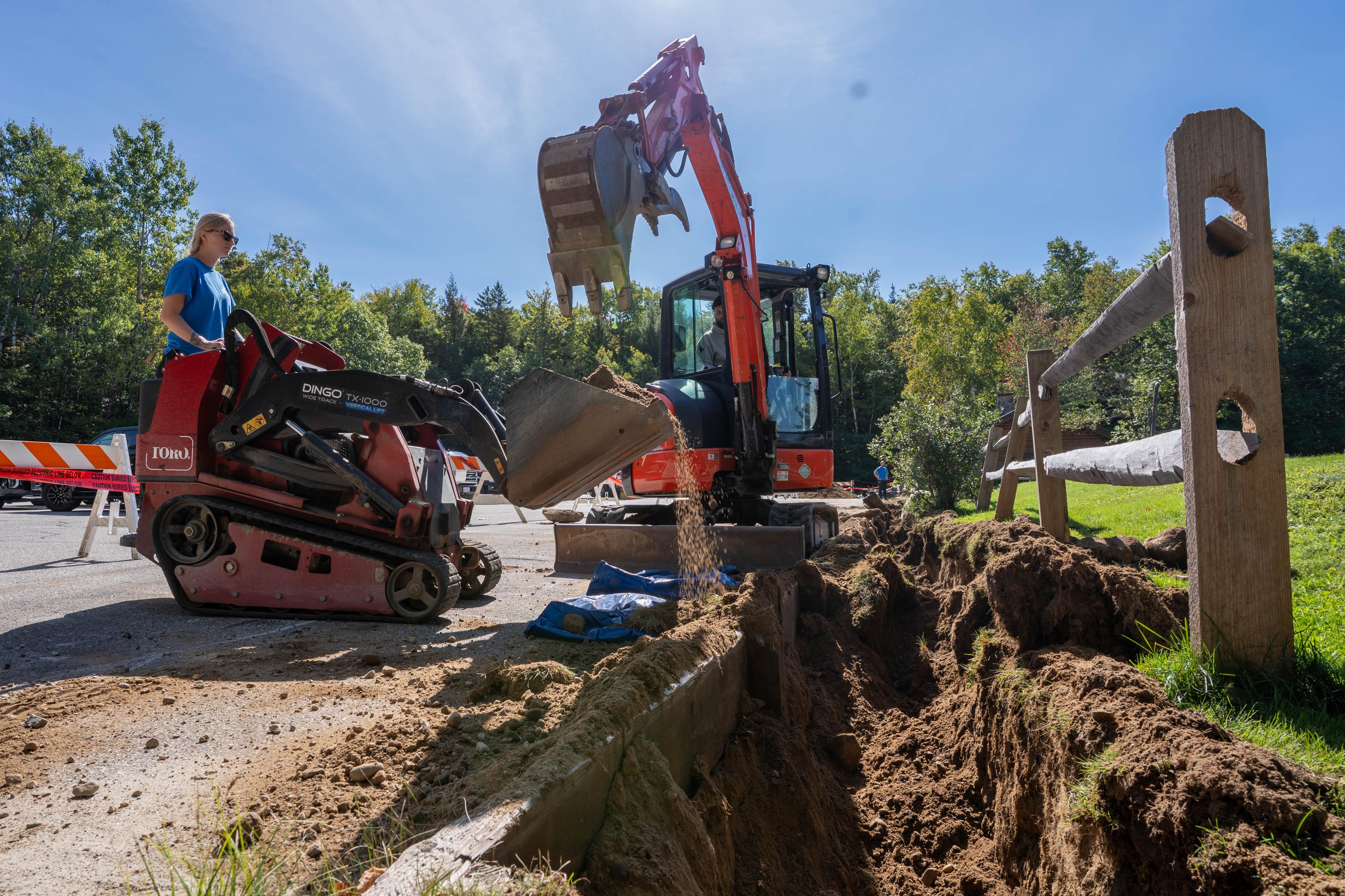 Trenching for the new underground electrical service to the cabin