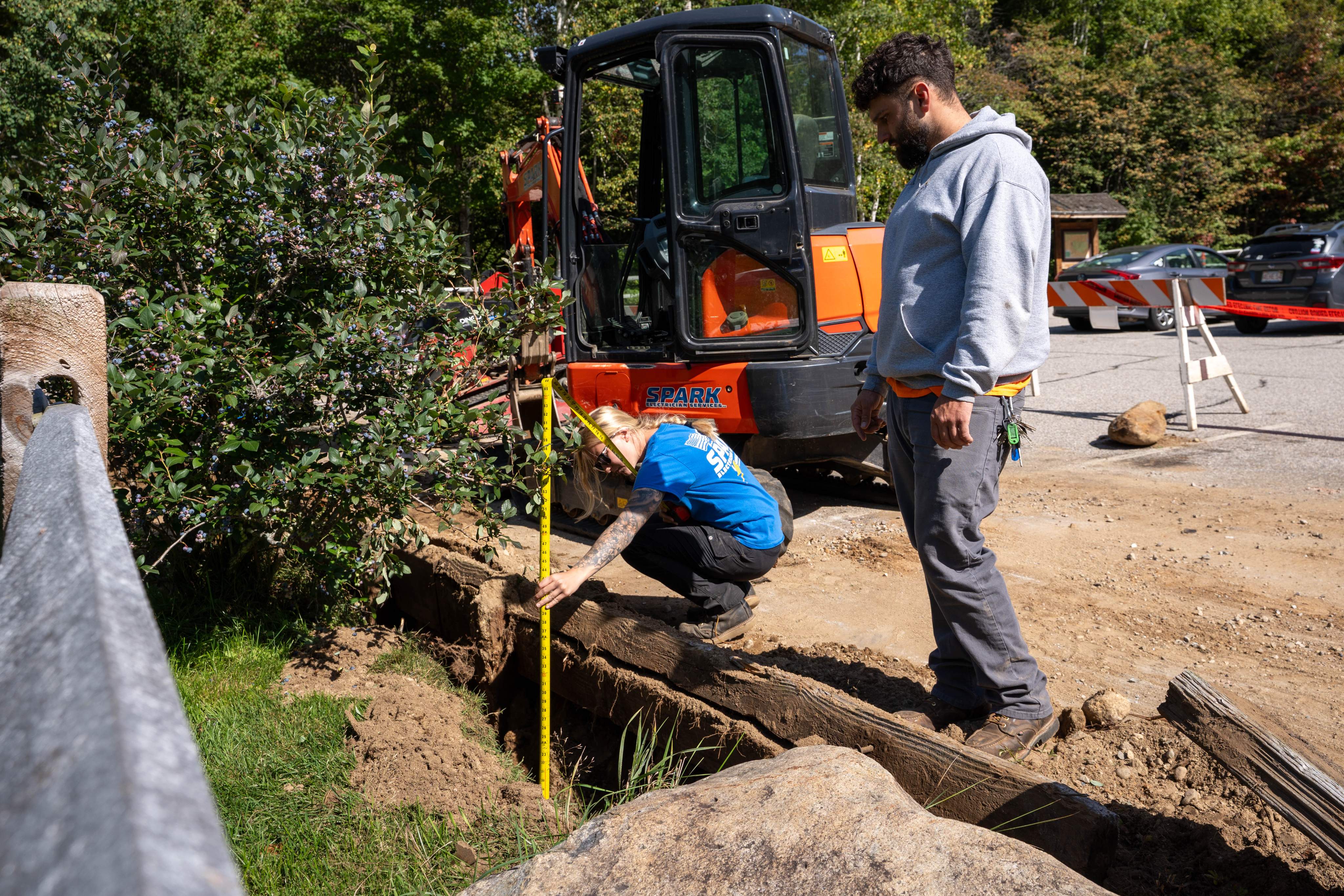 Trenching for the new underground electrical service to the cabin