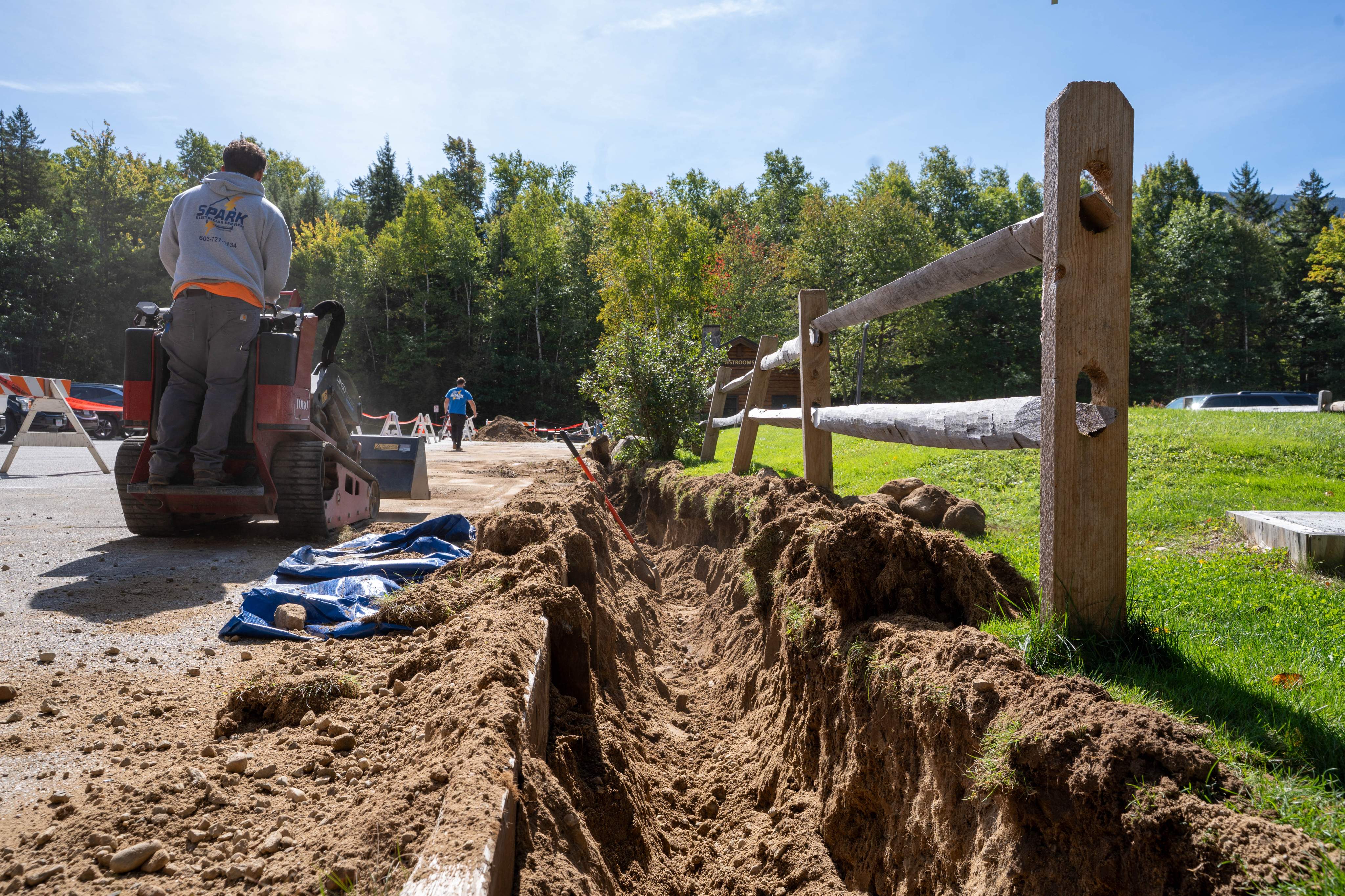 Trenching for the new underground electrical service to the cabin