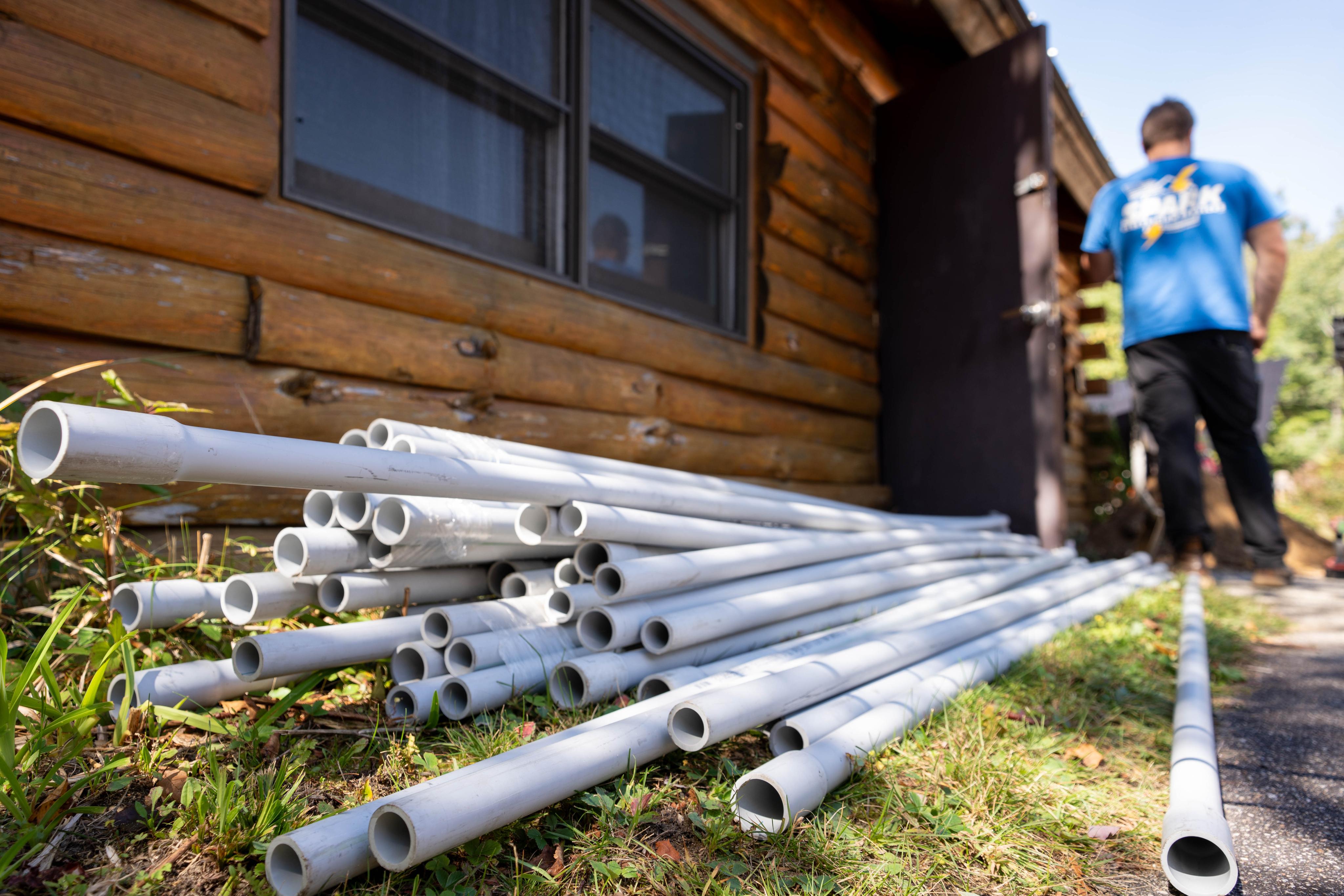 Conduit and materials staged for the new service